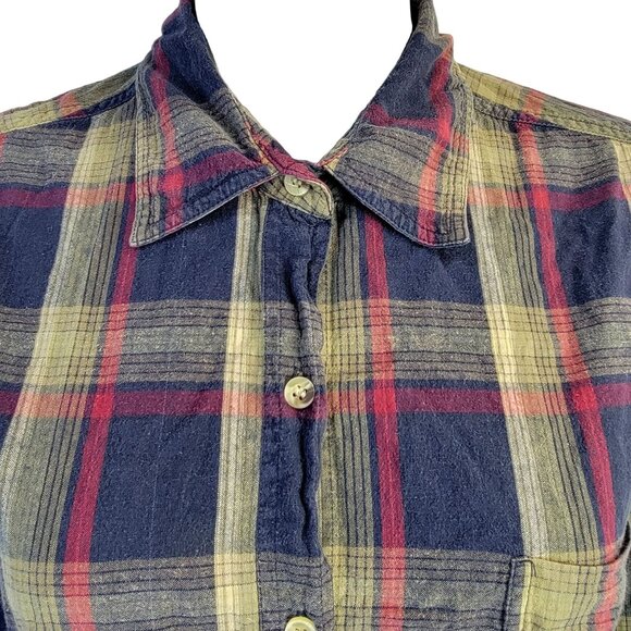 Vintage 90s Plaid Long Button Shirt Women XL Collar Top Work Casual 14 16 Spring - Picture 15 of 16